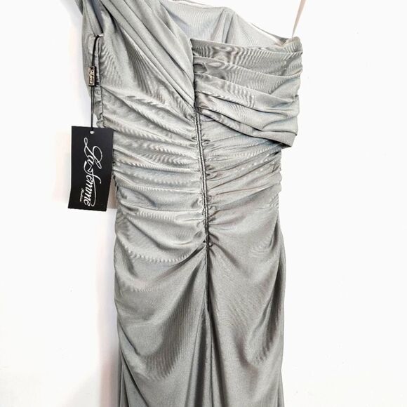 NWT La Femme 29619 One Shoulder Ruched Bodice Side Slit Jersey Gown Dress Size 0 - Picture 9 of 14